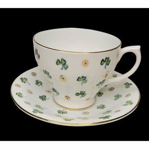 VTG Bartley Bone China Cup and Saucer Made‎ in England SHAMROCK and GOLD DOT
